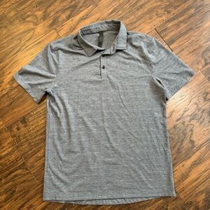 Lululemon Mens Polo L Gray Blue Stripe Performance Golf Shirt Stretch